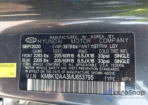 2021 Hyundai Kona Se из США, поврежденный, VIN KM8K12AA3MU653795